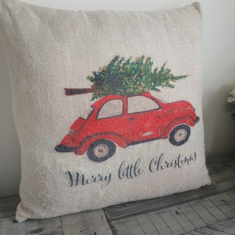 Festive Red Car Christmas Pillow
